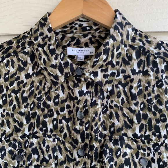 Equipment Femme Animal Print 100% Silk Maxi Shirt Dress Small Long Sleeve Collar - Picture 2 of 10